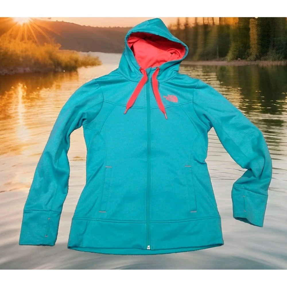 The North Face Full Zip Hoodie Womens Medium Teal Pink‎ Excellent Fleece Jacket